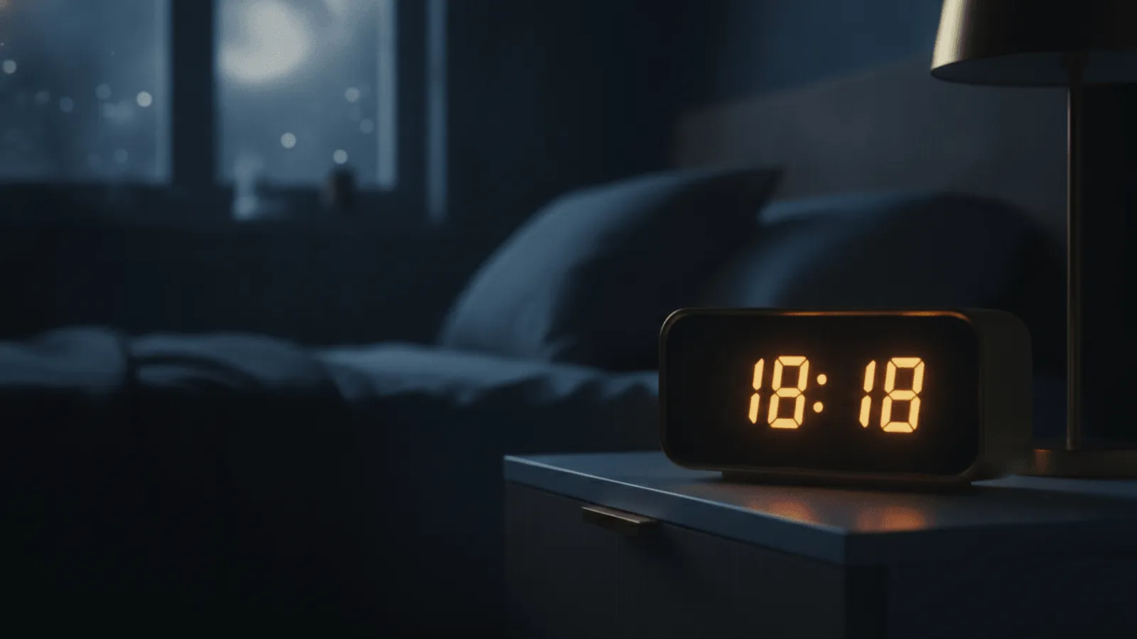 Relógio marcando 18:18 sobre fundo suave e dourado, cena serena de fim de tarde com luz acolhedora
